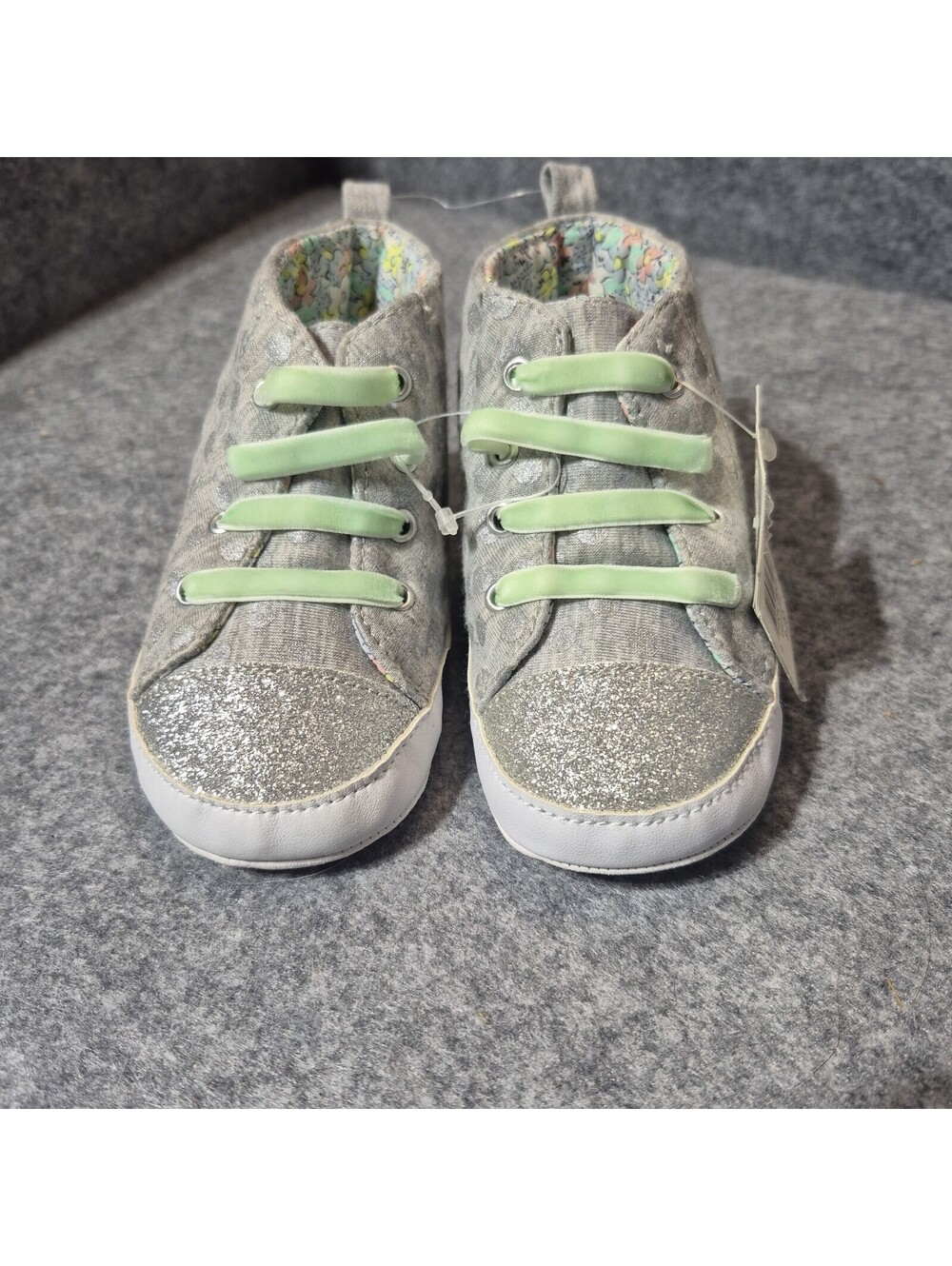Carter 9-12 Month Girls Shoes Gray Sparkly Floral Lined